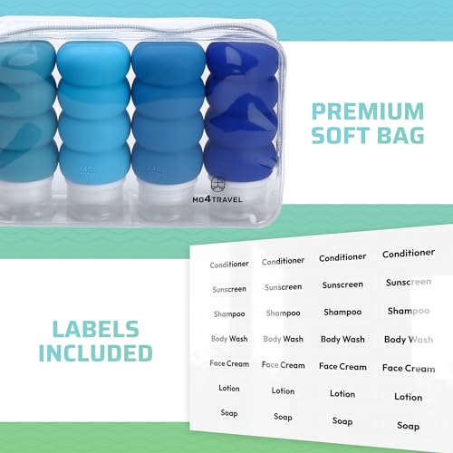 Travel Bottles for Toiletries, TSA Approved Travel Size Containers BPA Free Leak Proof Refillable Liquid Silicone Squeezable Travel Accessory for Shampoo Conditioner with clear bag - 4 Pack, 3.4 oz