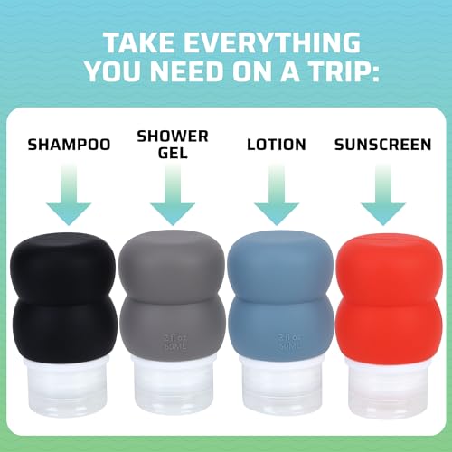 Travel Bottles for Toiletries, TSA Approved Travel Size Containers BPA Free Leak Proof Refillable Liquid Silicone Squeezable Travel Accessory for Shampoo Conditioner with clear bag - 4 Pack, 3.4 oz