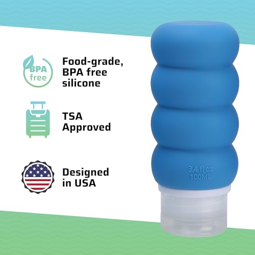 Travel Bottles for Toiletries, TSA Approved Travel Size Containers BPA Free Leak Proof Refillable Liquid Silicone Squeezable Travel Accessory for Shampoo Conditioner with clear bag - 4 Pack, 3.4 oz