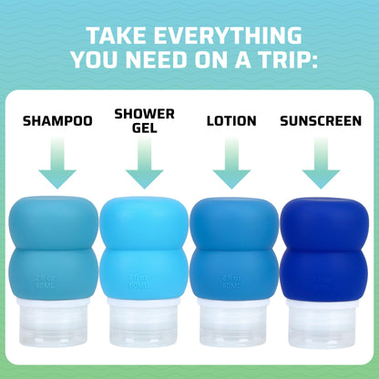 Travel Bottles for Toiletries, TSA Approved Travel Size Containers BPA Free Leak Proof Refillable Liquid Silicone Squeezable Travel Accessory for Shampoo Conditioner with clear bag - 4 Pack, 3.4 oz