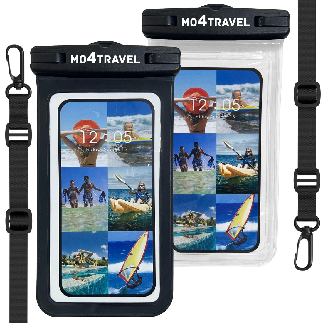 Waterproof Phone Pouch - Waterproof Phone Case with Lanyard Compatible with iPhones (15 Pro Max/14/13/12/11), Samsung Galaxy S23 Ultra/S22/S21 for Beach Essentials, Black &amp; Clear - Pack of 2