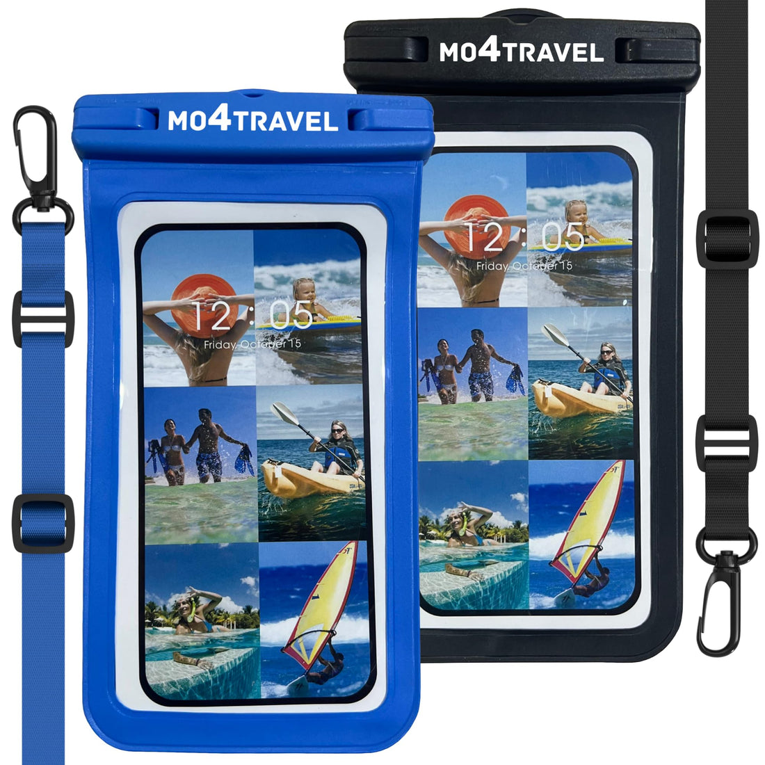 Waterproof Phone Pouch - Waterproof Phone Case with Lanyard Compatible with iPhones (15 Pro Max/14/13/12/11), Samsung Galaxy S23 Ultra/S22/S21 for Beach Essentials, Black &amp; Clear - Pack of 2