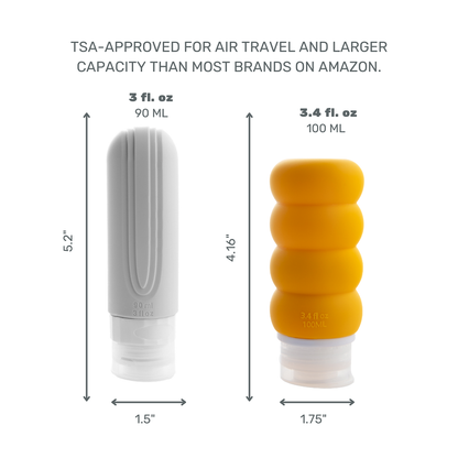 Travel Bottles for Toiletries, TSA Approved Travel Size Containers BPA Free Leak Proof Refillable Liquid Silicone Squeezable Travel Accessory for Shampoo Conditioner with clear bag - 4 Pack, 3.4 oz