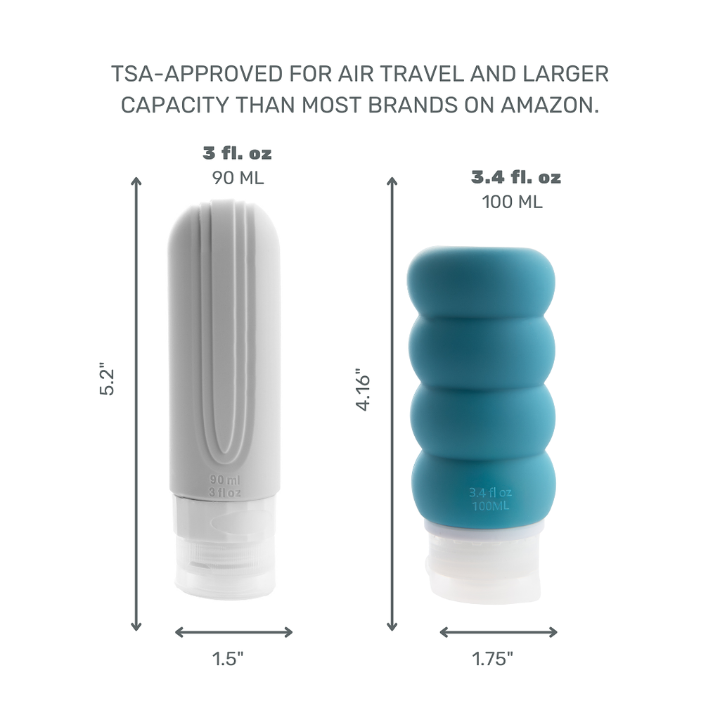 Travel Bottles for Toiletries, TSA Approved Travel Size Containers BPA Free Leak Proof Refillable Liquid Silicone Squeezable Travel Accessory for Shampoo Conditioner with clear bag - 4 Pack, 3.4 oz