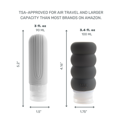 Travel Bottles for Toiletries, TSA Approved Travel Size Containers BPA Free Leak Proof Refillable Liquid Silicone Squeezable Travel Accessory for Shampoo Conditioner with clear bag - 4 Pack, 3.4 oz