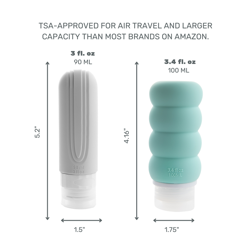 Travel Bottles for Toiletries, TSA Approved Travel Size Containers BPA Free Leak Proof Refillable Liquid Silicone Squeezable Travel Accessory for Shampoo Conditioner with clear bag - 4 Pack, 3.4 oz