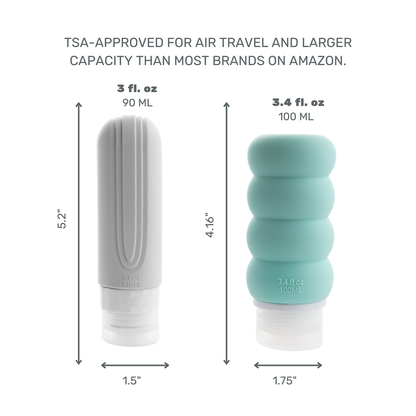 Travel Bottles for Toiletries, TSA Approved Travel Size Containers BPA Free Leak Proof Refillable Liquid Silicone Squeezable Travel Accessory for Shampoo Conditioner with clear bag - 4 Pack, 3.4 oz