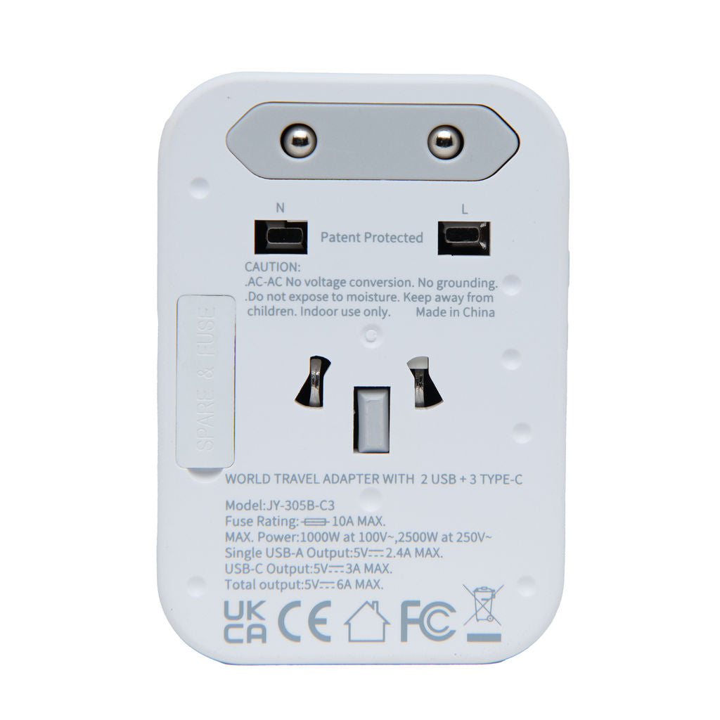 6-in-1 Universal Travel Adapter with USB-C and USB-A Ports