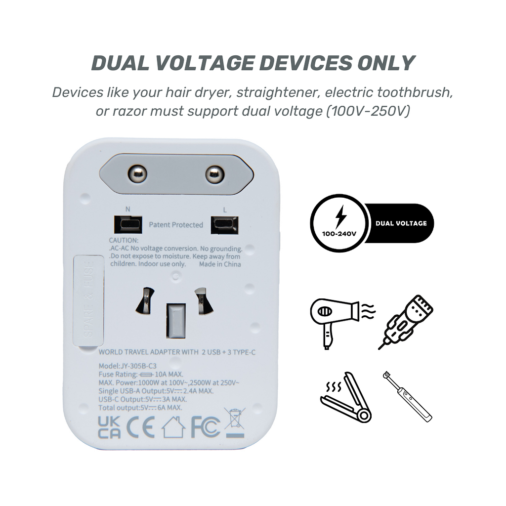 6-in-1 Universal Travel Adapter with USB-C and USB-A Ports