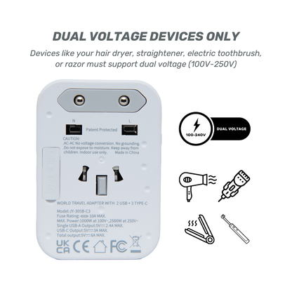 6-in-1 Universal Travel Adapter with USB-C and USB-A Ports